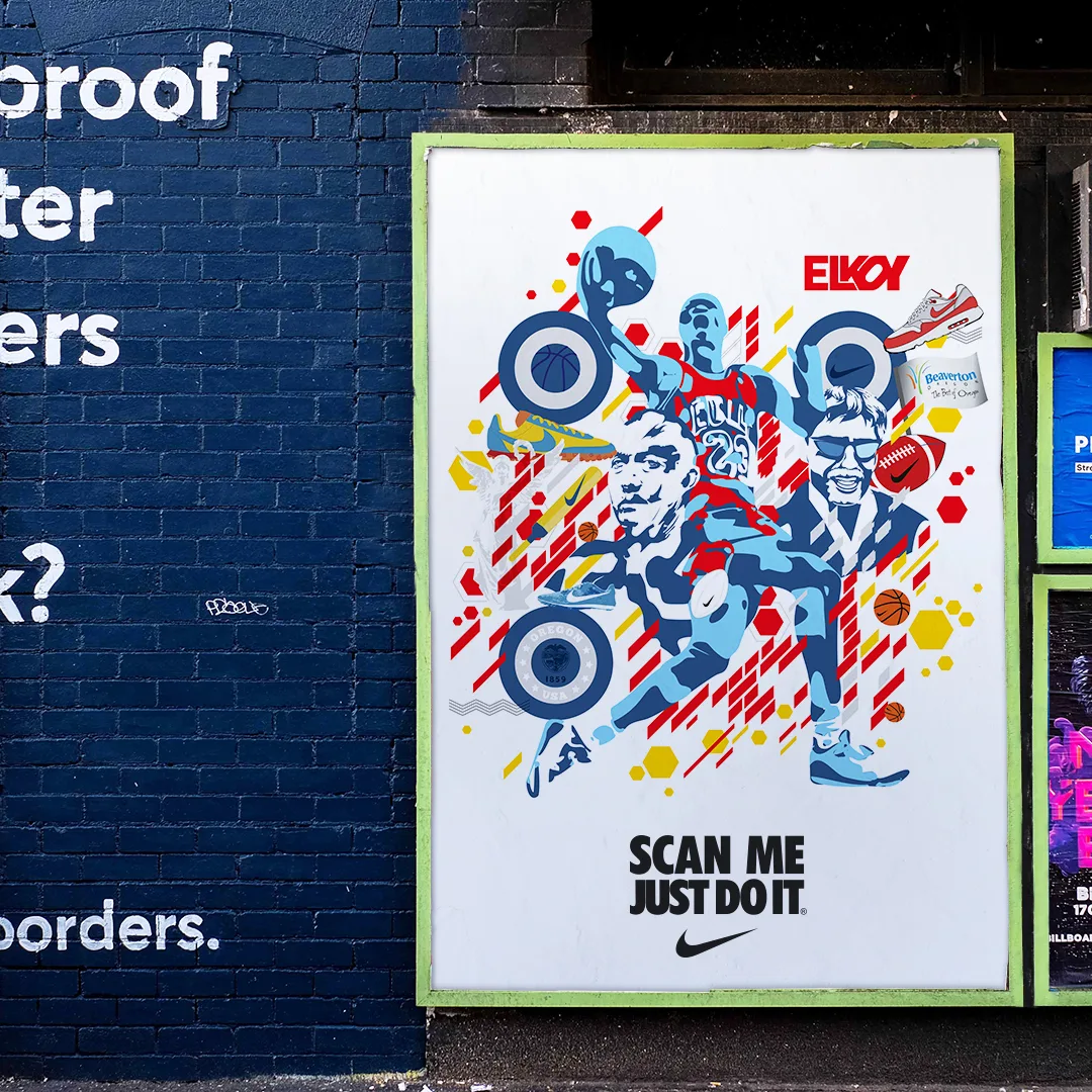 The Nike ArtQrCode® poster pasted on a street billboard