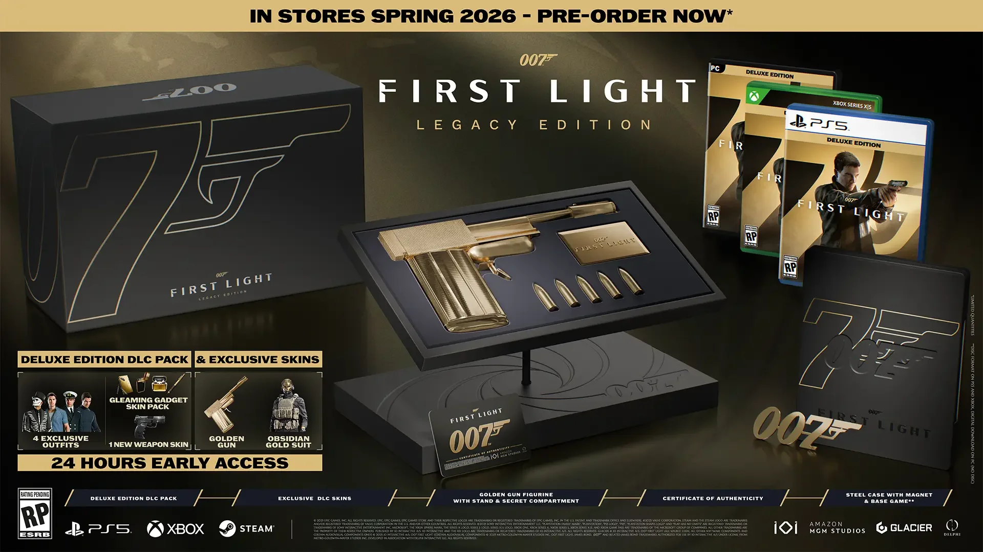 007 First Light Legacy Edition contents: golden gun replica, presentation box, steel case, game and certificate