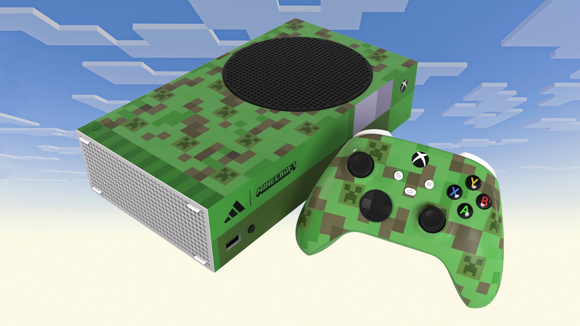 Adidas × Minecraft custom Xbox Series S console and controller