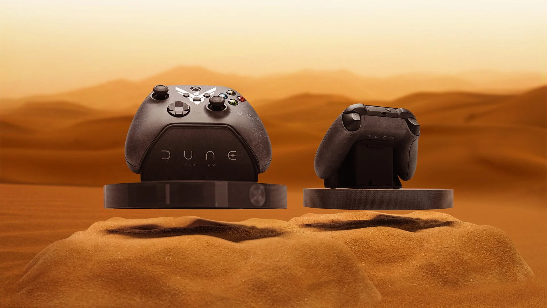 Dune: Part Two custom Xbox controllers floating above their bases