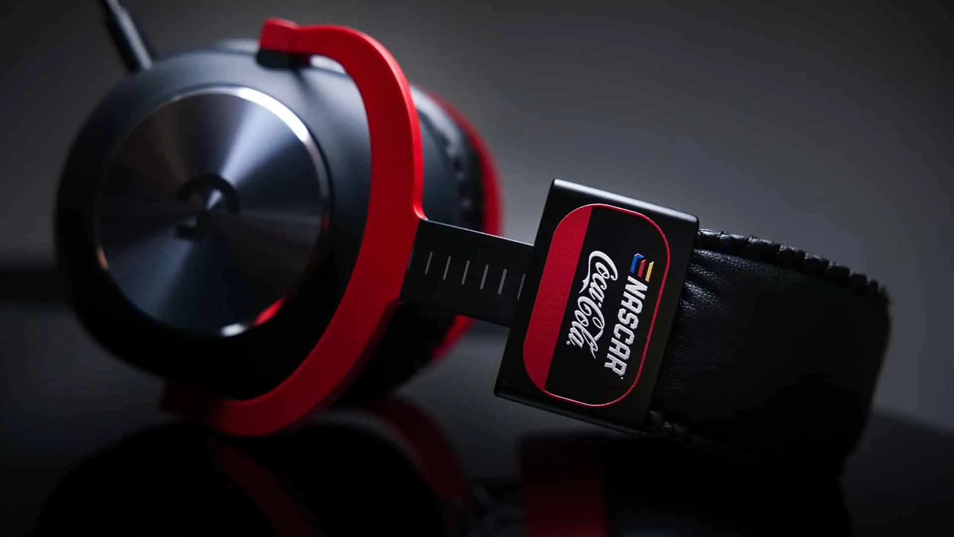 Close-up of the NASCAR and Coca-Cola badge on the headband